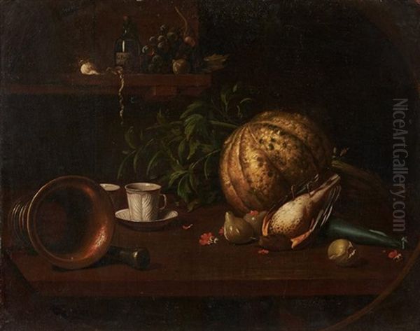 Nature Morte Aux Figues, Raisins Et Pot A Pharmacie Oil Painting by Giovanni Francesco Briglia