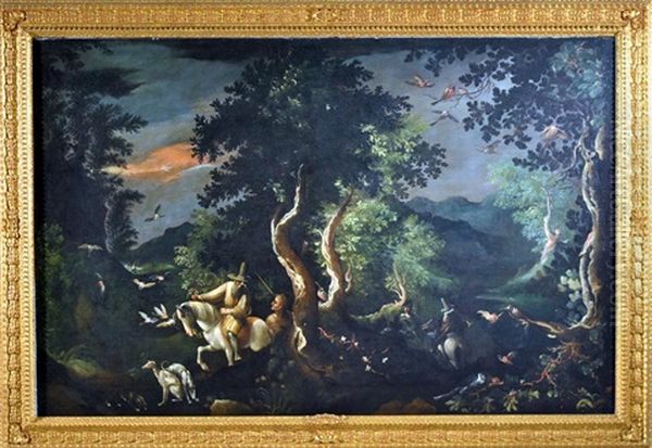 Paesaggio Boschivo Con Scena Di Caccia Agli Uccelli Con Falco Oil Painting by Mattheus Bril the Younger