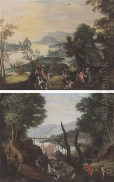 A River Landscape With Hunters Oil Painting by Mattheus Bril the Younger