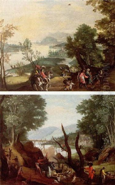 A River Landscape With Hunters Oil Painting by Mattheus Bril the Younger