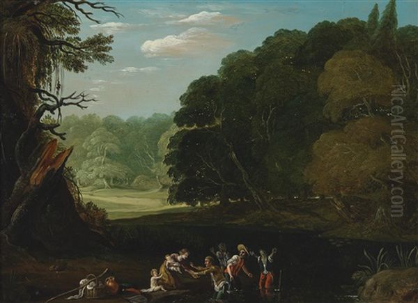 A Wooded Landscape Featuring Latona Changing The Lycian Peasants Into Frogs Oil Painting by Paul Bril