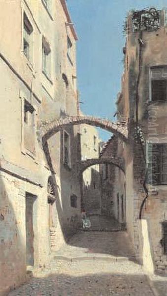 Via Roma A San Remo Oil Painting by Michele Allavena