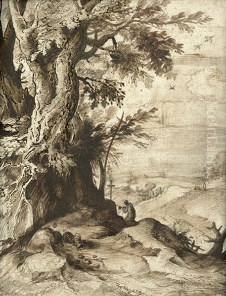 Landschaft Mit Dem Hl. Hieronymus Bei Einem Baum Oil Painting by Paul Bril