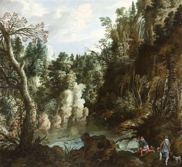 Paysage Boise Avec Cascades Et Chasse Au Canard Oil Painting by Paul Bril