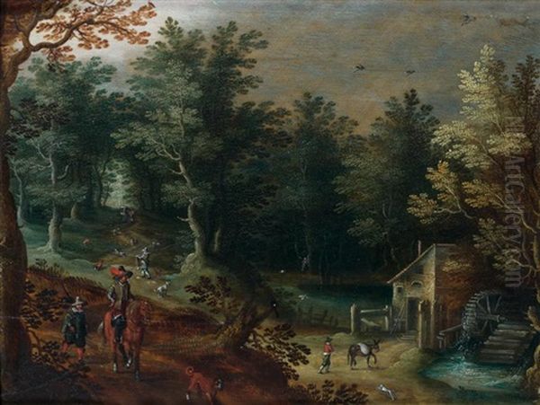 Paysage Au Moulin Anime De Cavalier, Chasseur Et Promeneurs Oil Painting by Paul Bril