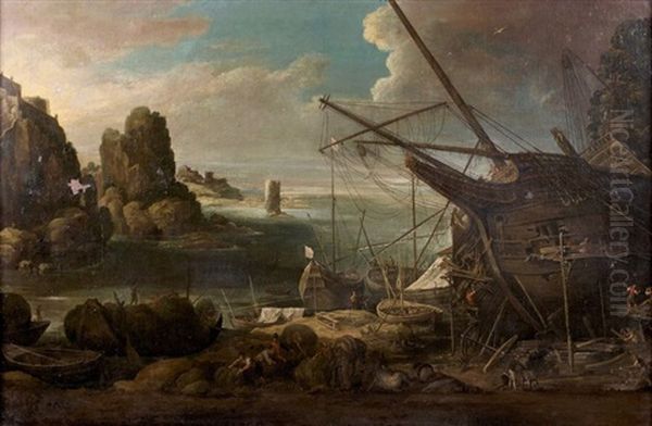 Navire En Carenage Oil Painting by Paul Bril