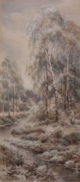 Tree Lined Riverlandscapes Oil Painting by Charles Frederick Allbon