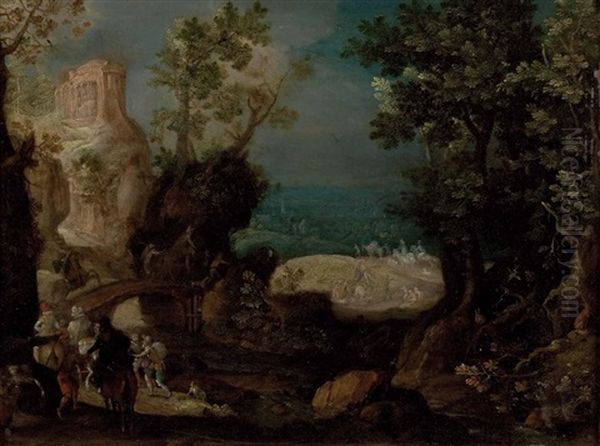 Landschaft Mit Antikem Rundtempel (in Der Art Des Sibyllentempels Von Tibur) Mit Personenstaffage Oil Painting by Paul Bril