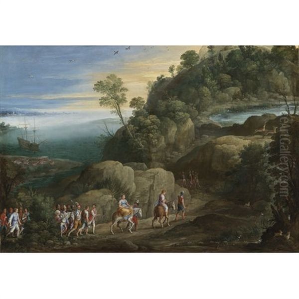 An Extensive Landscape With Scenes From The Historiae Aethiopica Oil Painting by Paul Bril