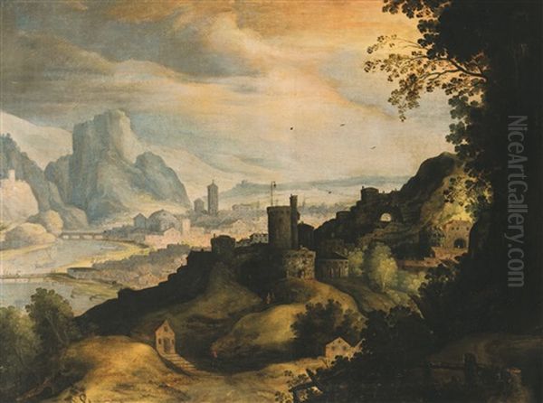 Paysage Rocheux Avec Une Ville Au Bord D'une Riviere Oil Painting by Paul Bril