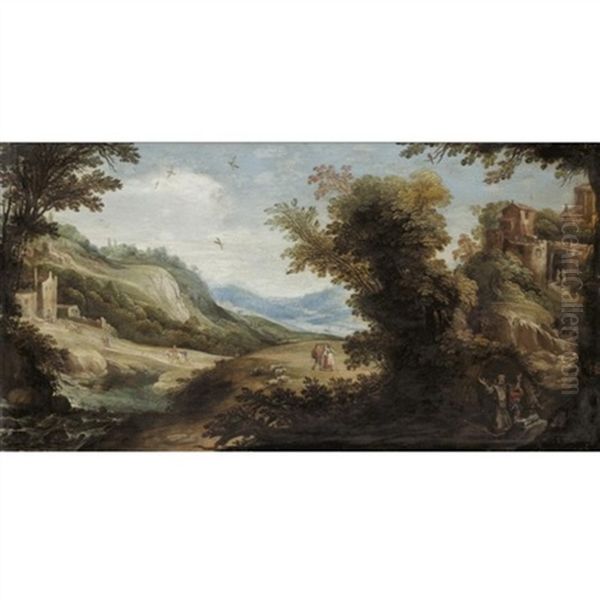 An Extensive River Landscape With A Hermit Saint In The Foreground A Temple And Ruins Beyond Oil Painting by Paul Bril