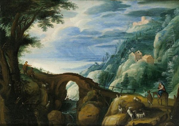 Gebirgslandschaft Mit Blick Auf Das Meer Und Der Flucht Nach Agypten Oil Painting by Paul Bril