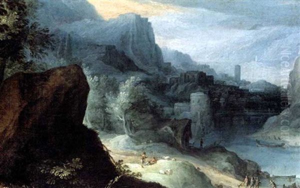 Extensive River Landscape With Figures Beside A Road Oil Painting by Paul Bril