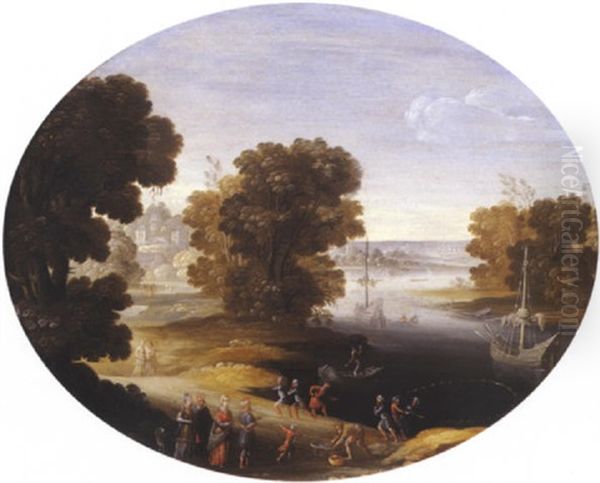 Paysage Fluvial Avec Des Pecheurs Remontant Leur Filet Oil Painting by Paul Bril