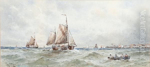 Sailing Vessels In A Busy Estuary Oil Painting by Charles Frederick Allbon