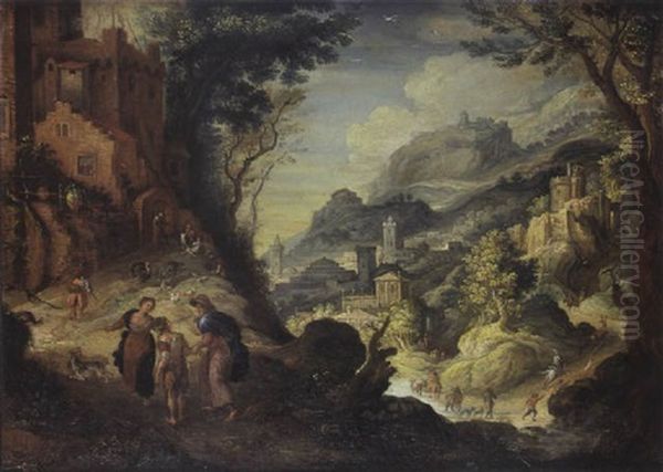 Paysage Montagneux Anime De Personnages Avec Le Retour Du Fils Prodigue Oil Painting by Paul Bril