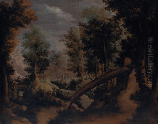 A Wooded Landscape With A Fallen Tree Oil Painting by Paul Bril