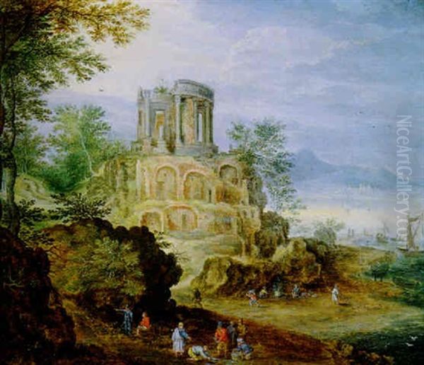 Sudliche Kustenlandschaft Mit Romischer Tempelruine Oil Painting by Paul Bril