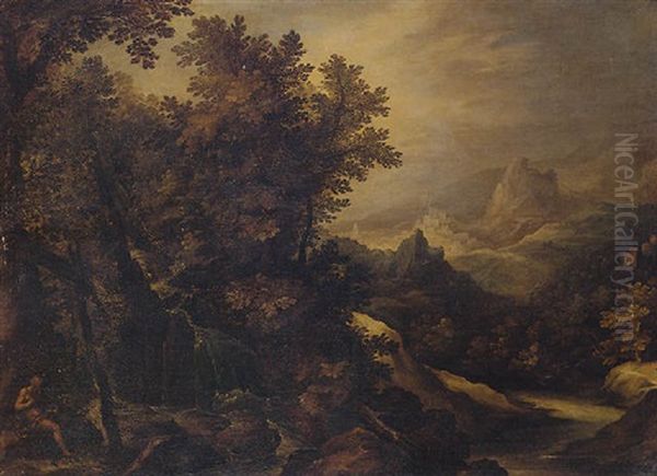 A Hermit In An Extensive Wooded Landscape Oil Painting by Paul Bril