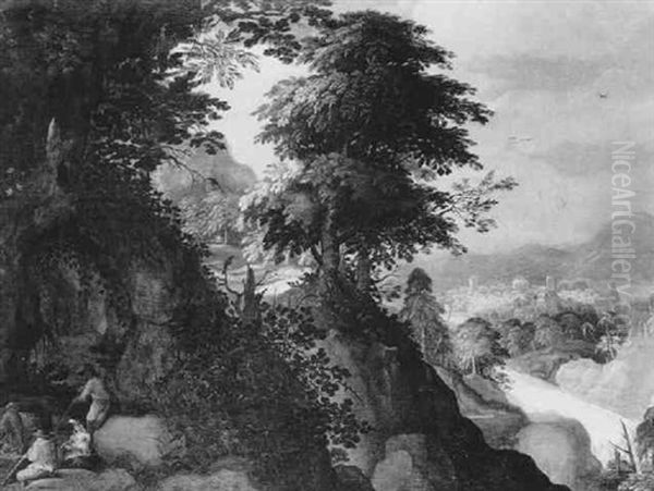 Berglandschaft Mit Rastender Familie (die Hl. Familie Auf Der Flucht Nach Agypten) Oil Painting by Paul Bril