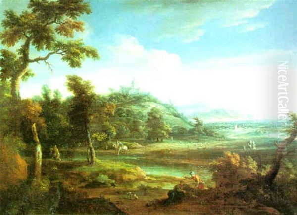 Weite Fluslandschaft Mit Wanderern, Reitern Und Hirten by Paul Bril