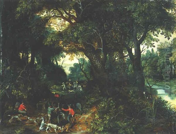 A Wooded Landscape With Hunters Oil Painting by Paul Bril