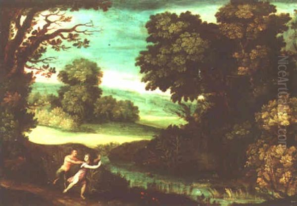 A Wooded River Landscape With Pan And Syrinx Oil Painting by Paul Bril