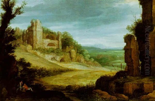 A Landscape With Classical Ruins And Birdcatchers Oil Painting by Paul Bril