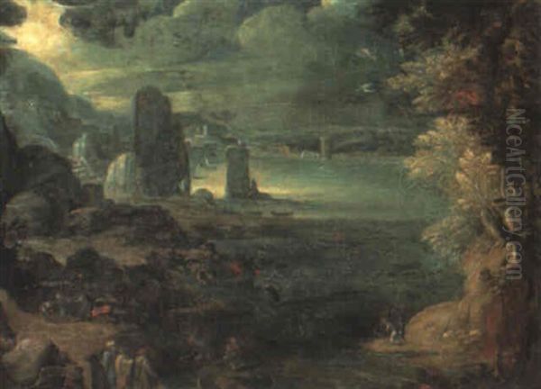 Wooded River Landscape With Figures Oil Painting by Paul Bril