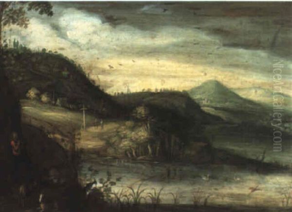 Wooded River Landscape With Goatherd And His Flock Oil Painting by Paul Bril