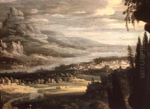 An Extensive Italianate River Landscape by Paul Bril