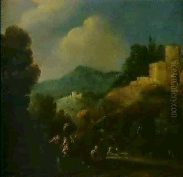 Bewaldete Gebirgslandschaft Mit Der Flucht Nach Agypten Oil Painting by Paul Bril