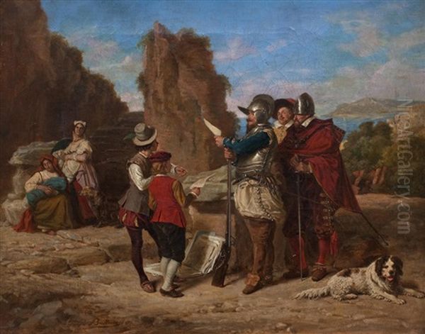 Soldiers & Countrymen Oil Painting by Louis Georges Brillouin