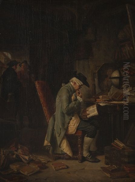 Man Reading In An Interior Oil Painting by Louis Georges Brillouin