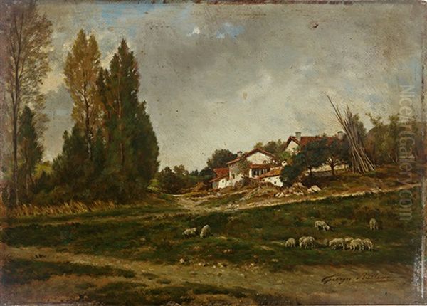 Landschaft Mit Weidenden Schafen Und Gehoft Oil Painting by Louis Georges Brillouin