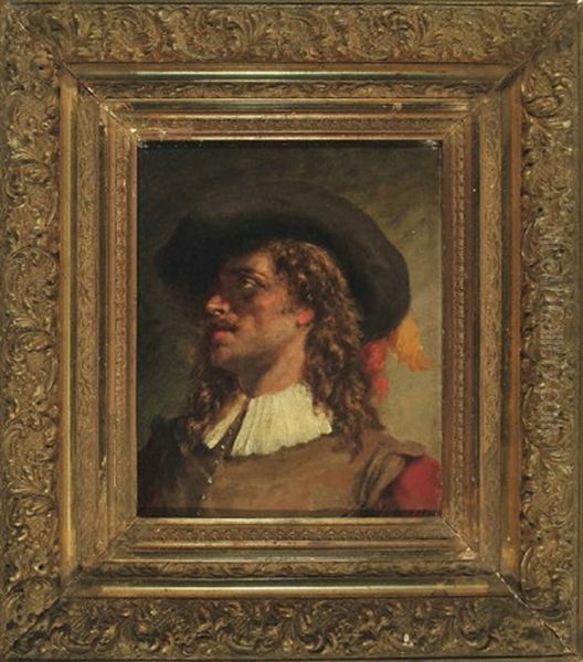 Portrait Eines Jungen Edelmannes Mit Hut, Der Nach Oben Links Blickt Oil Painting by Louis Georges Brillouin