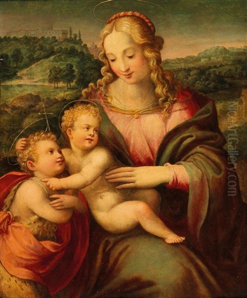 Madonna And Child With The Infant Saint John Oil Painting by Francesco del Brina