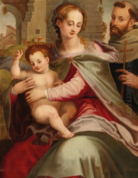 Madonna And Child With A Saint Oil Painting by Francesco del Brina