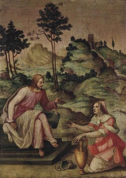 Christ And The Samarian Woman Oil Painting by Francesco del Brina