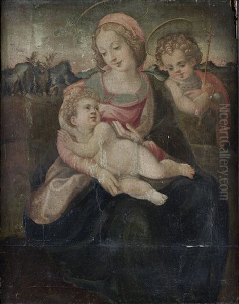 The Madonna And Child With The Infant Saint John The Baptist Before An Open Landscape Oil Painting by Francesco del Brina