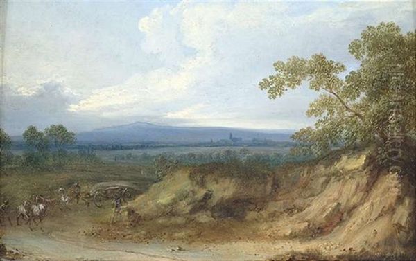 Weite Landschaft Mit Reitern Und Pferdefuhrwerk Oil Painting by Philipp Hieronymus Brinckmann