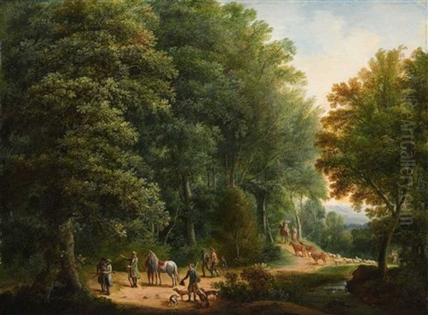 Landscape With Huntsmen Oil Painting by Philipp Hieronymus Brinckmann