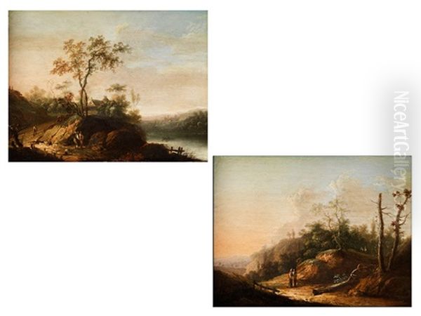 Landschaften Mit Figurenstaffage (pair) Oil Painting by Philipp Hieronymus Brinckmann