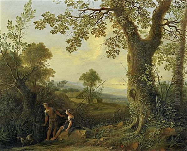 Bewaldete Landschaft Mit Einem Fischerpaar Oil Painting by Philipp Hieronymus Brinckmann