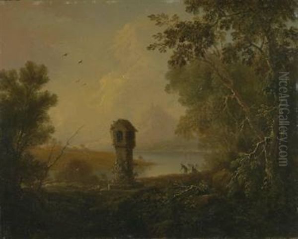 Seenlandschaft Mit Zwei Wanderern Oil Painting by Philipp Hieronymus Brinckmann