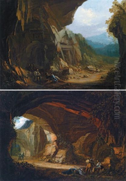 Zwei Grottenbilder Mit Briganten Und Ihrer Beute Oil Painting by Philipp Hieronymus Brinckmann