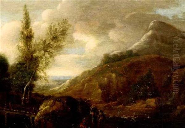 Gebirgslandschaft Mit Brucke Und Schafern Oil Painting by Philipp Hieronymus Brinckmann