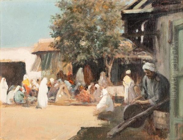 Marche Aux Grains A Rabat Oil Painting by Louis-Edouard Brindeau de Jarny