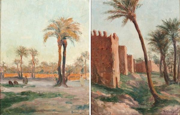 Marrakech La Palmeraie (+ Another; Pair) Oil Painting by Louis-Edouard Brindeau de Jarny