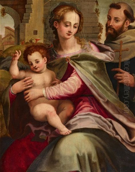 The Virgin And Child With A Saint Oil Painting by Francesco Brini